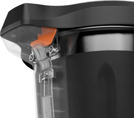 Cut-away of the lid latch